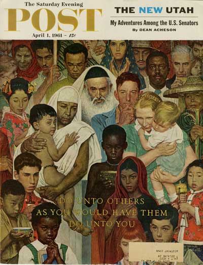 Norman Rockwell's "Golden Rule" painting on the cover of the Saturday Evening Post